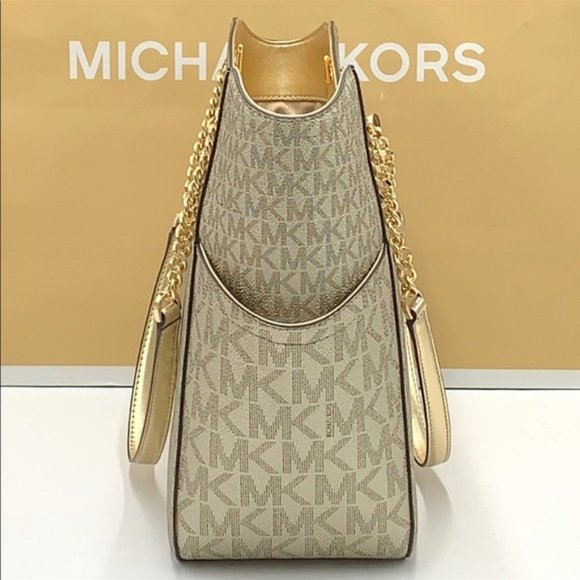MICHAEL KORS LARGE X CHAIN SHOULDER TOTE BAG PALE GOLD COLOR - Picture 9 of 16